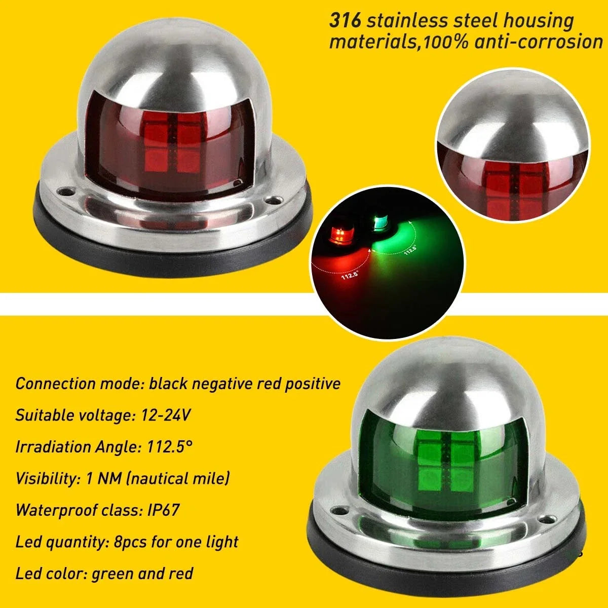 Set of 4 LED Bow Navigation Lights for Marine Boat Yacht Pontoon (12V)