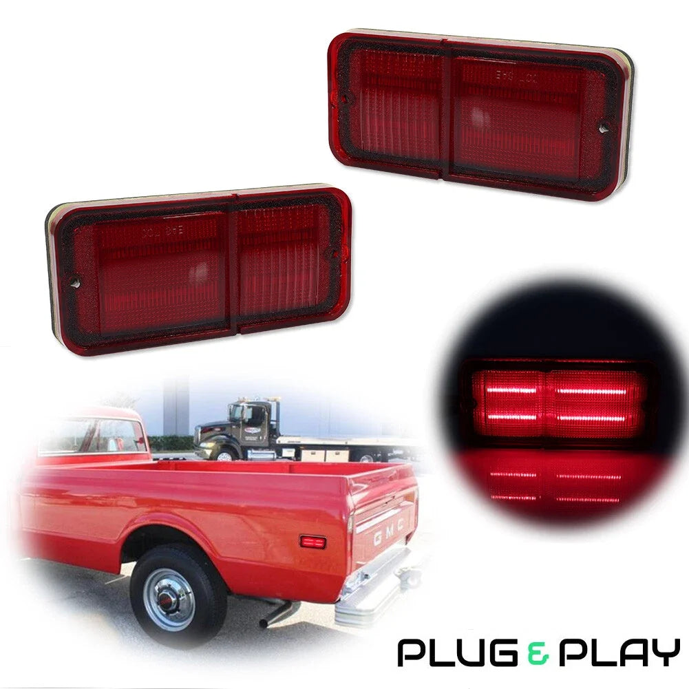 2Pcs Red LED Side Corner Parking Marker Light for Chevy GMC Truck (1968–1972)