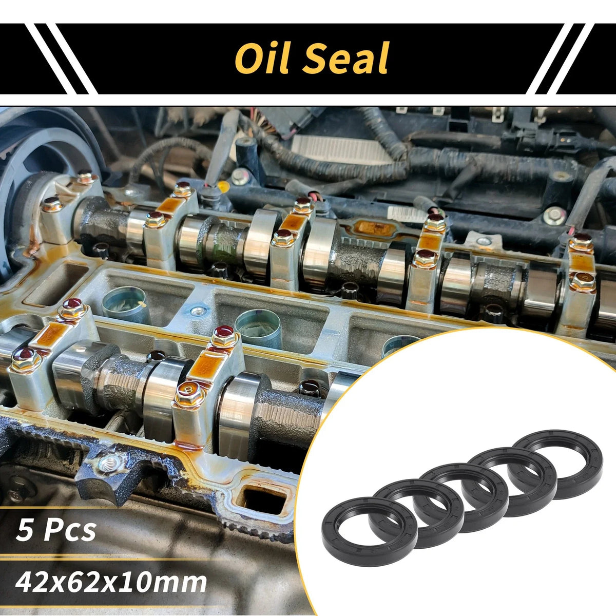 Set of 5 Oil Seal Rotary Shaft Seal NBR Rubber 42x62x10mm
