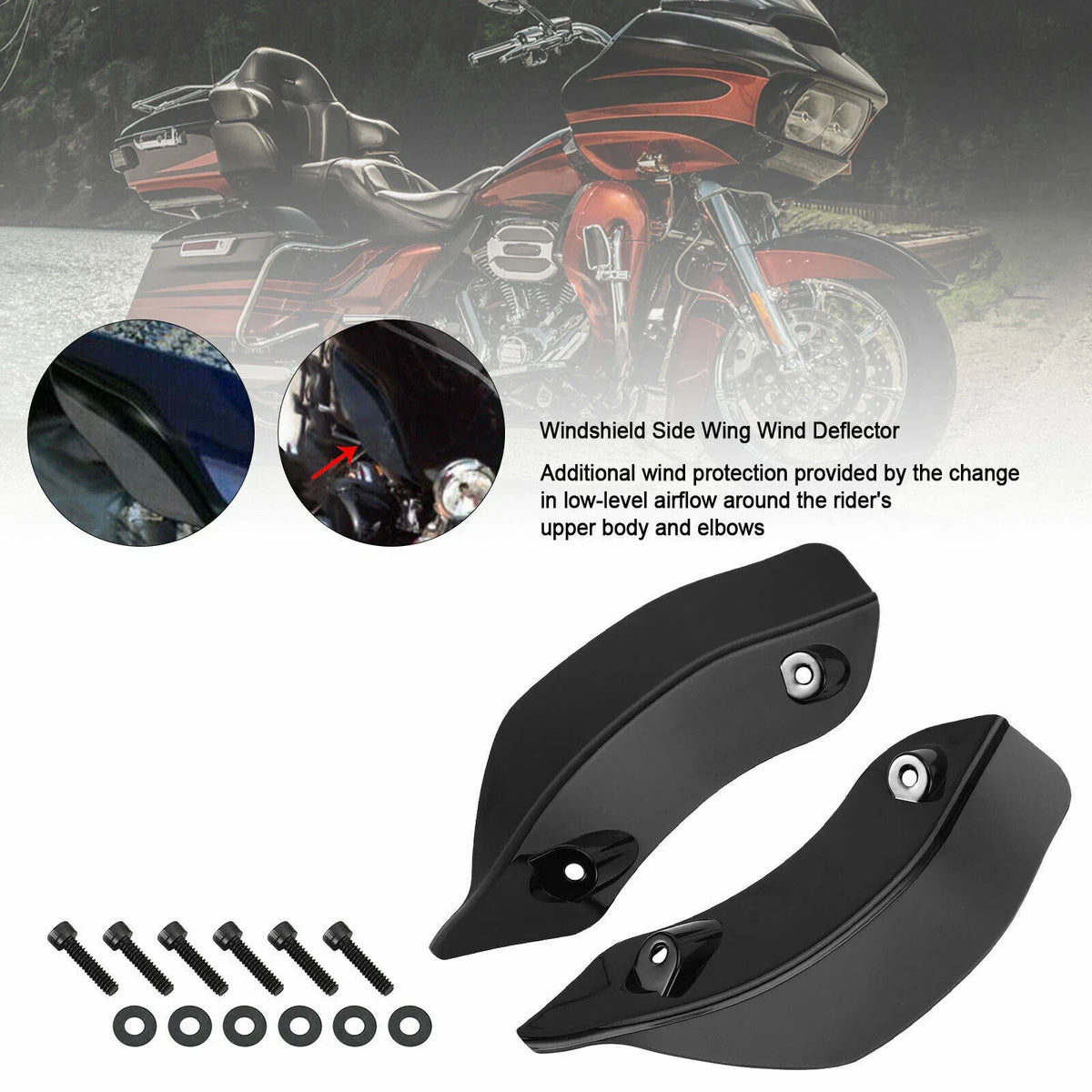Windshield Side Wing Deflector Fairing for Harley Road Glide Touring 2015-2021