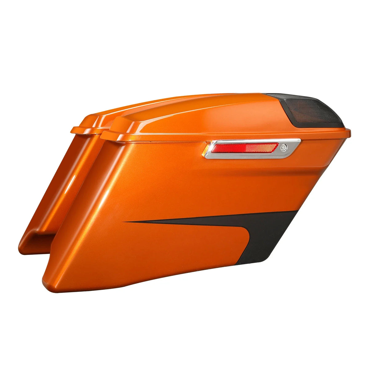4" Stretched Saddlebags - Scorched Orange/Black Denim for 2014-2024 Harley