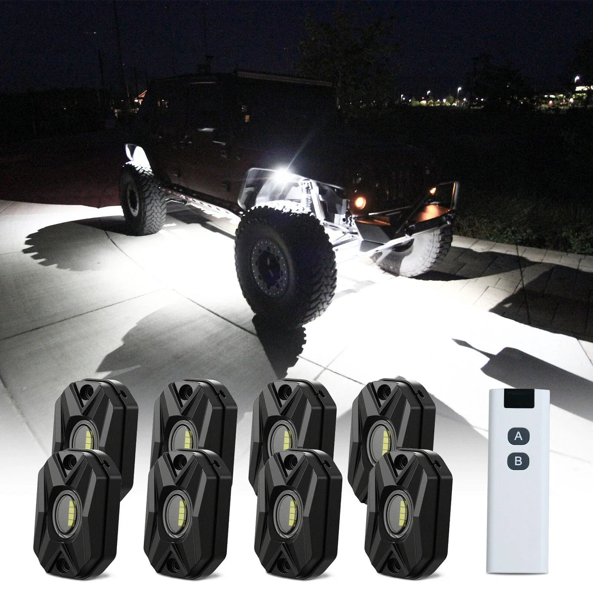 8 White Rock Lights w/ Remote for ATV UTV Trucks Golf SUV