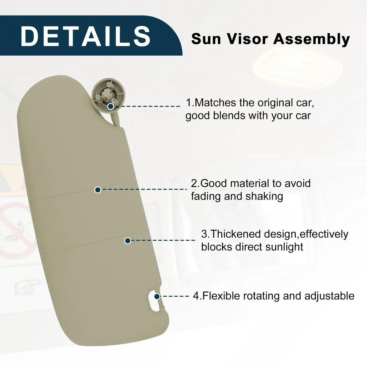 Sun Visor Assembly Left Driver Side for Dodge Ram 1500 2002-2005 Beige