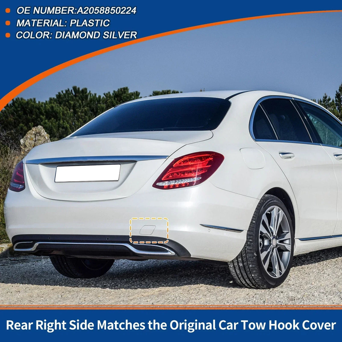 Rear Tow Hook Cover - Diamond Silver Finish for A-Class (2019-2023)