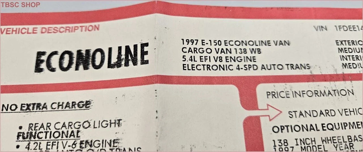 OEM Window Dealer Sticker for Ford Econoline E150 (1997)