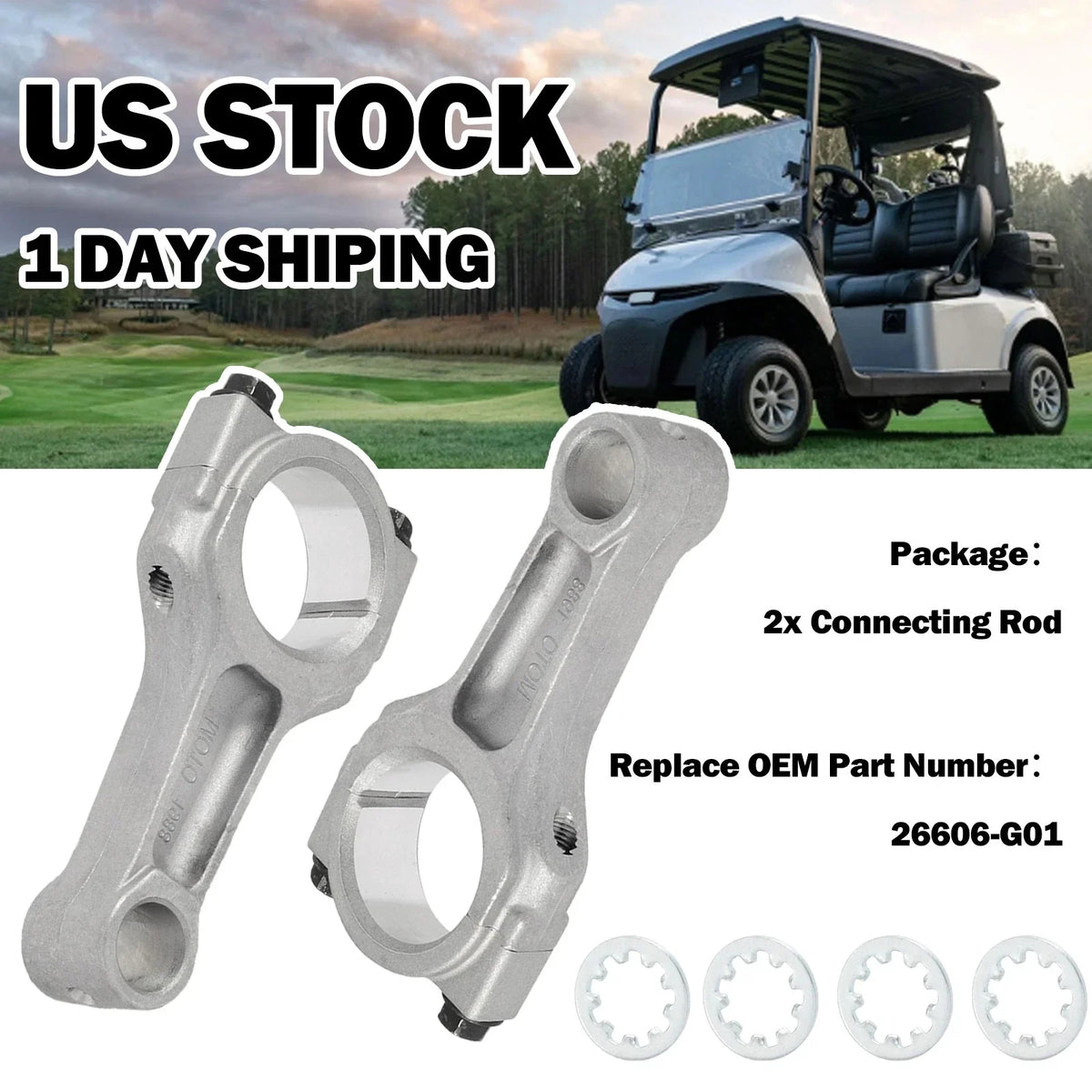 2X Connecting Rods for EZGO Golf Cart Fuji Robin Engine 350cc (1991–2008) 26606-G01