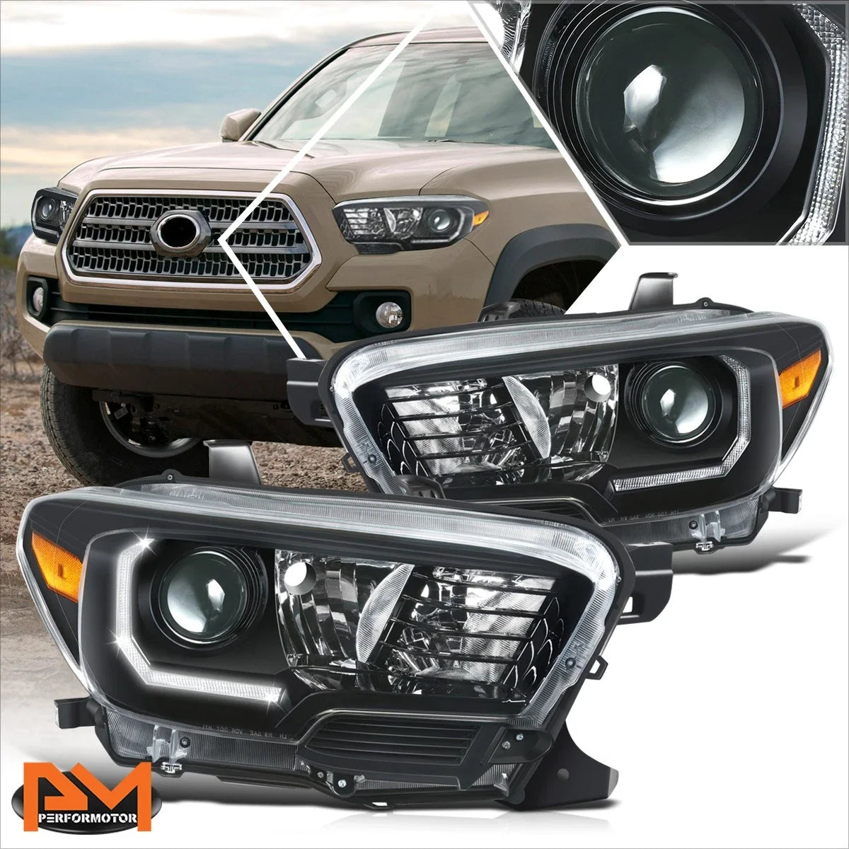 Projector LED Headlights for Toyota Tacoma (2016-2023) Black Housing