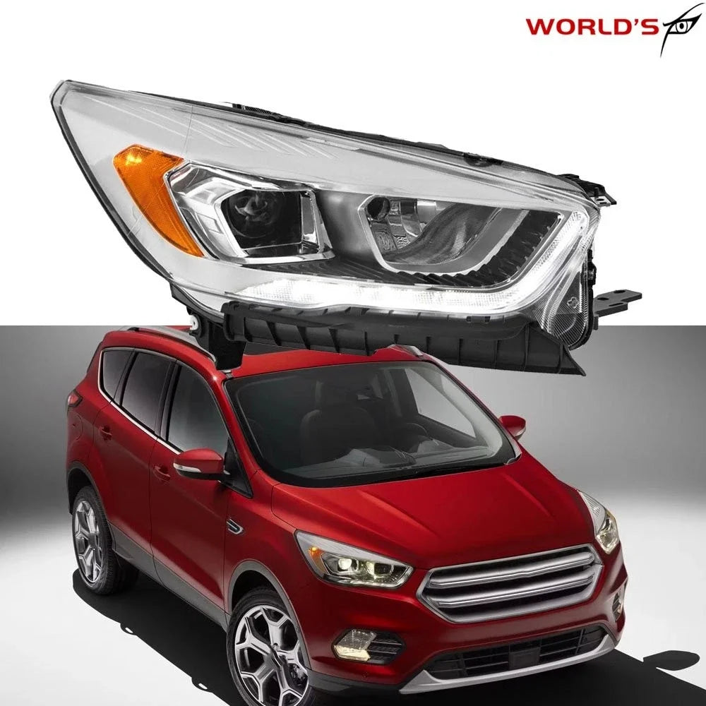 Headlight for Ford Escape (2017–2019) Halogen with LED DRL Chrome Housing Right