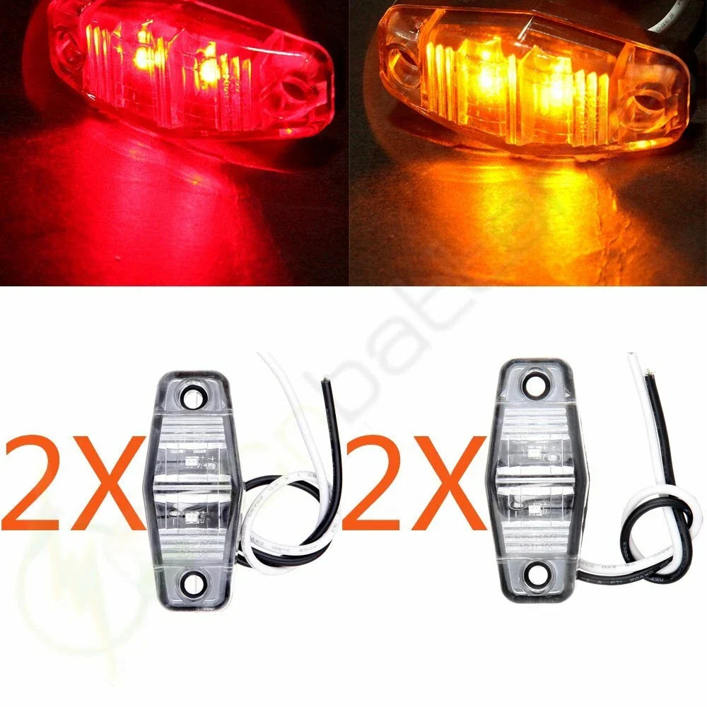 12V Oval Trailer Turn Clearance Lamp Set 4X Amber/Red LED Side Lights 2.5