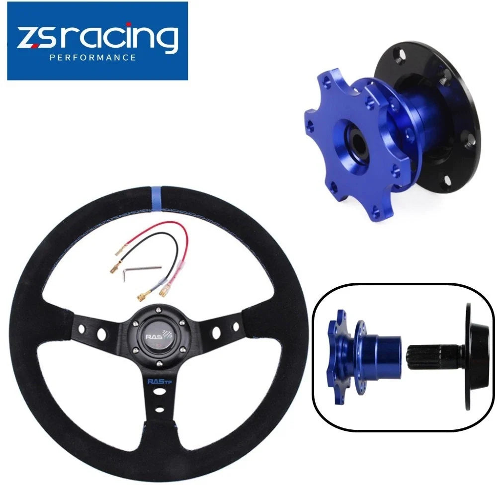 Deep Dished 14" Suede Steering Wheel with Quick Release Hub Kit