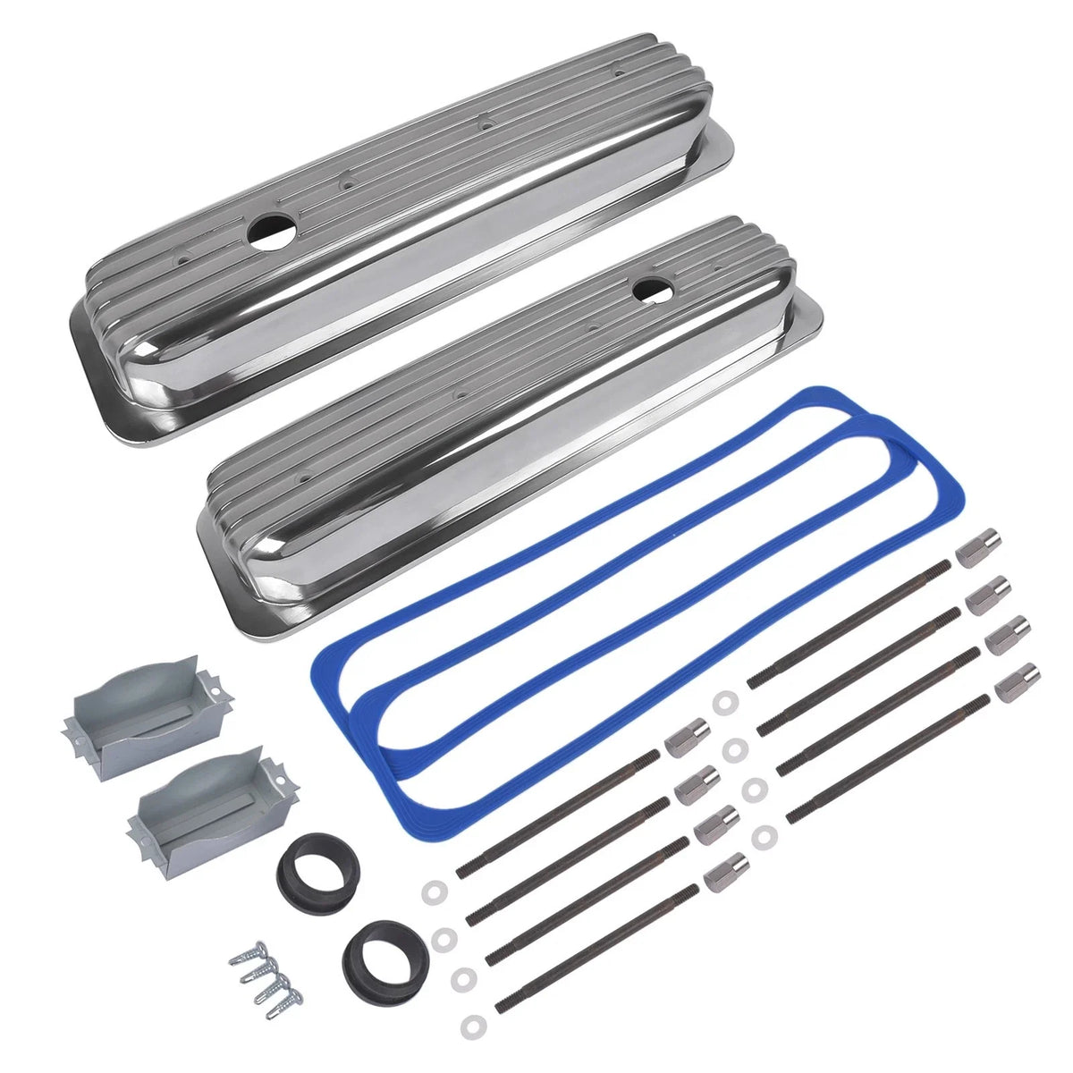 Polished Short Finned Valve Covers with Gasket for Chevy Small Block (1987–1999)