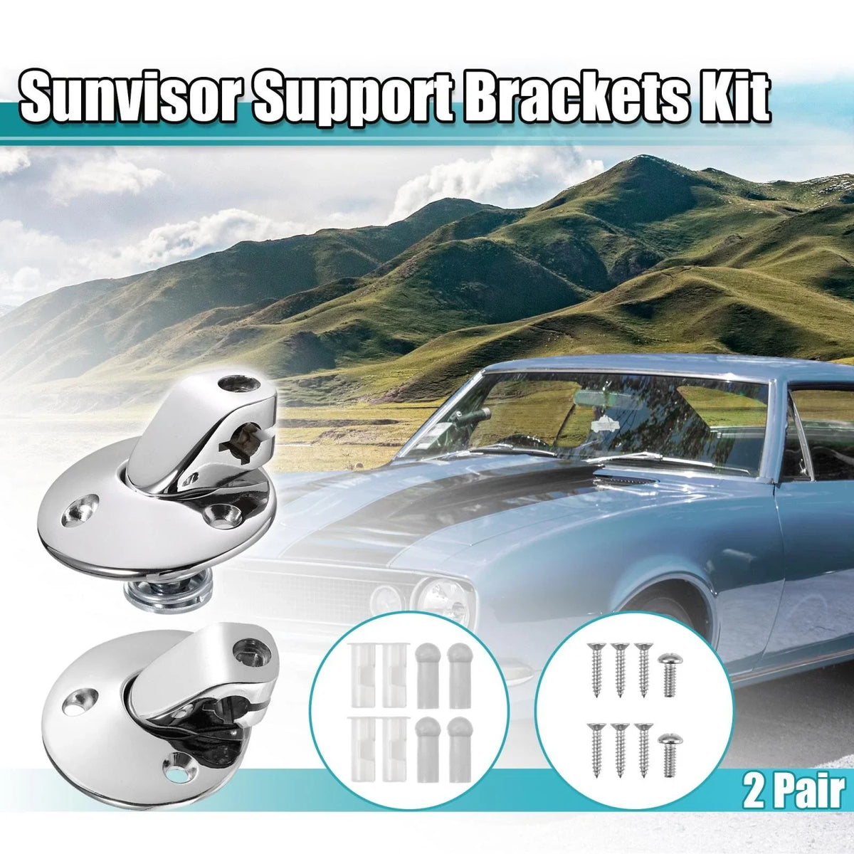 2X Sunvisor Support Brackets Kit 7790753 for Buick Chevrolet (1964–1973)