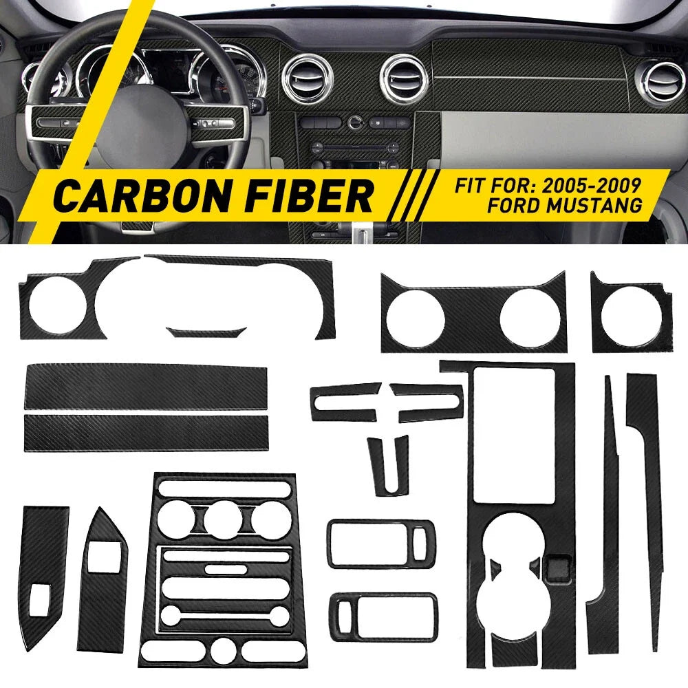 Interior Trim Cover 22Pcs in Carbon Fiber for Ford Mustang 2005-2009
