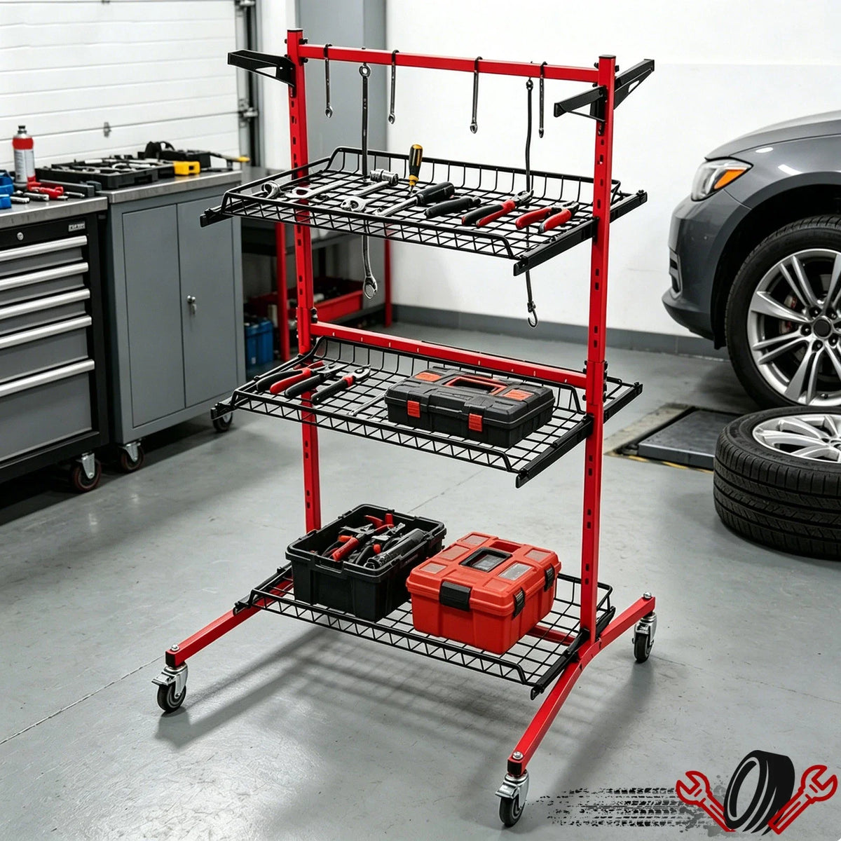 Rolling Parts Storage Rack for Auto Body Repair Shop