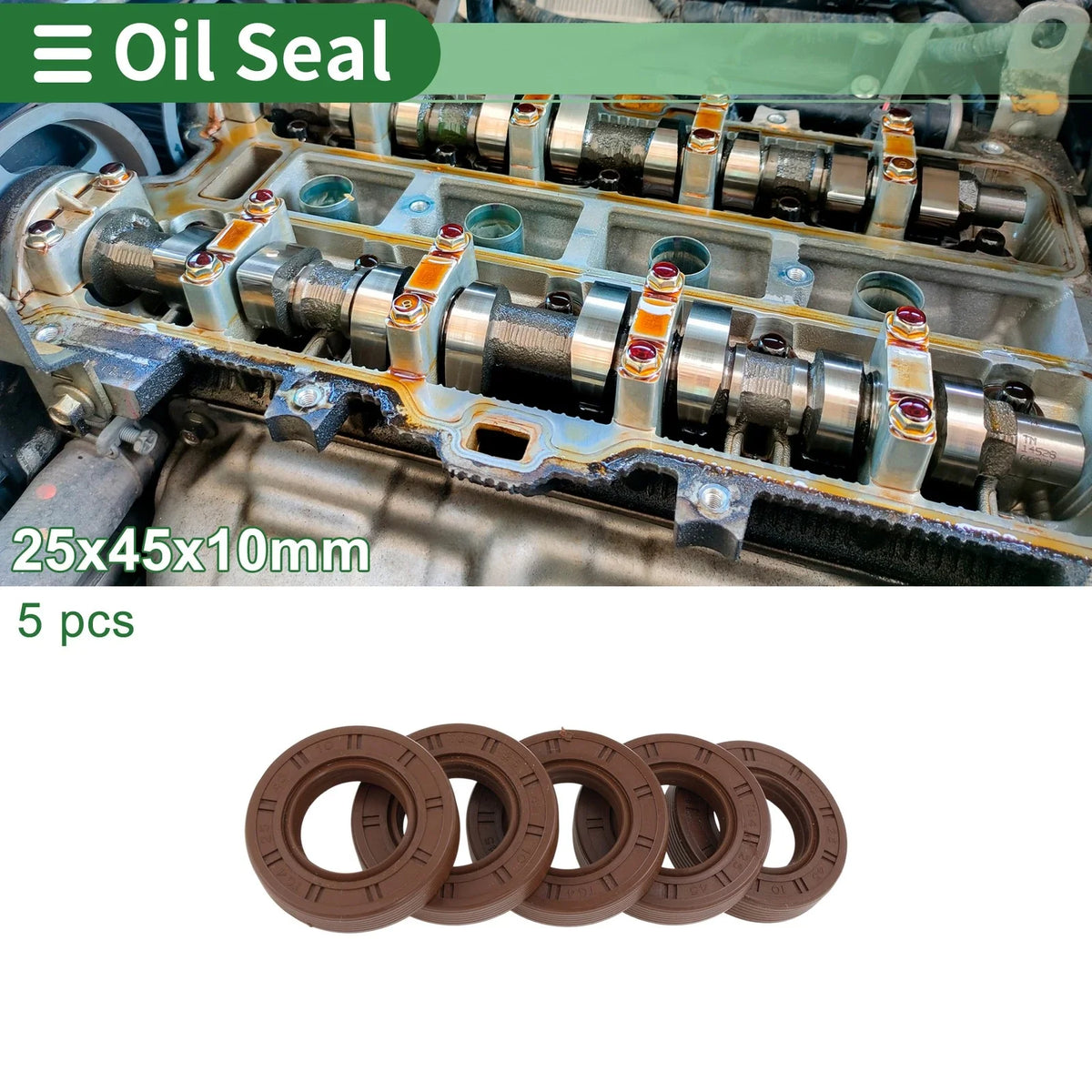 Set of 5 Oil Seals FKM Rubber 25x45x10mm for High Pressure