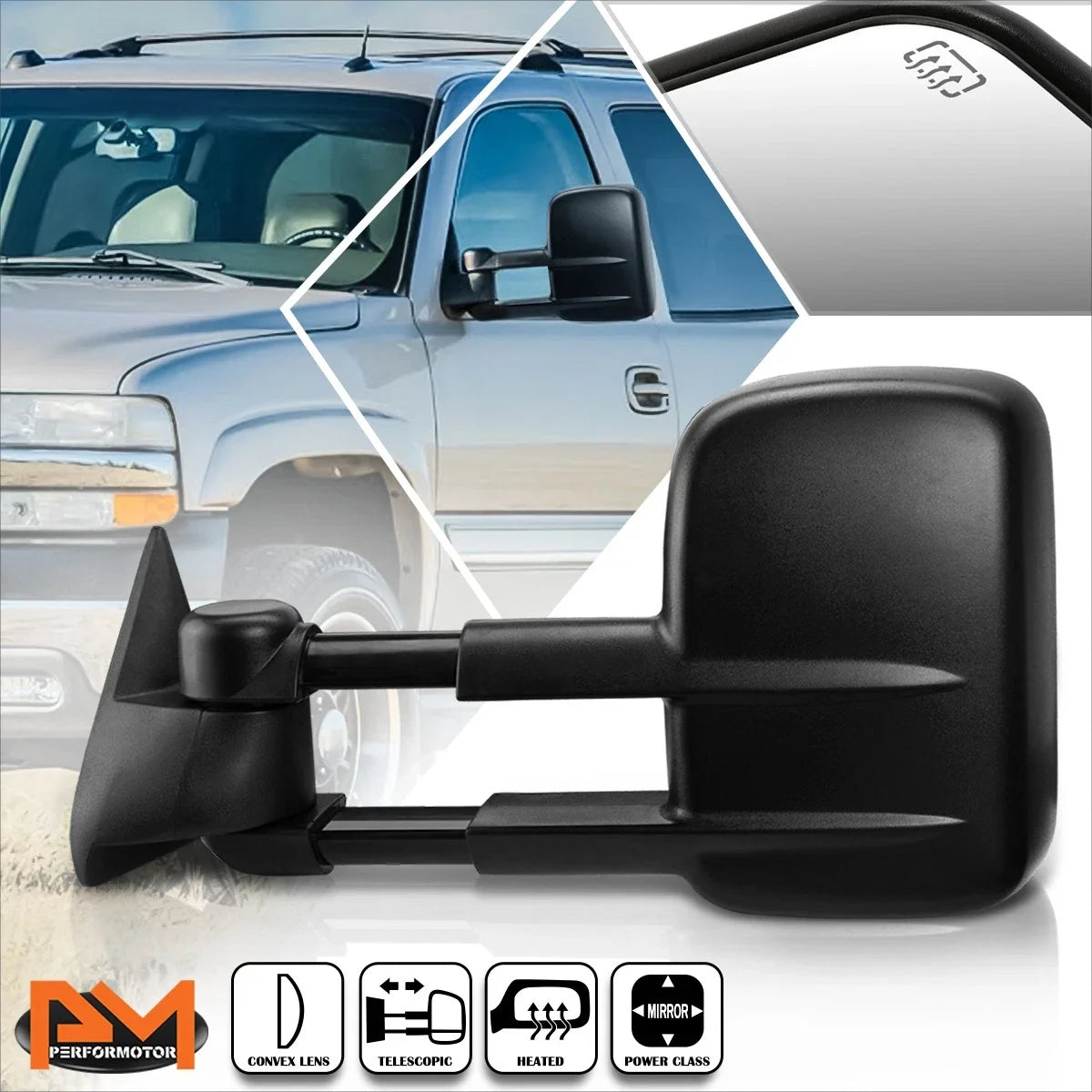 Side Towing Mirror - Black, Heated for Chevy Silverado/GMC Sierra (03-06)