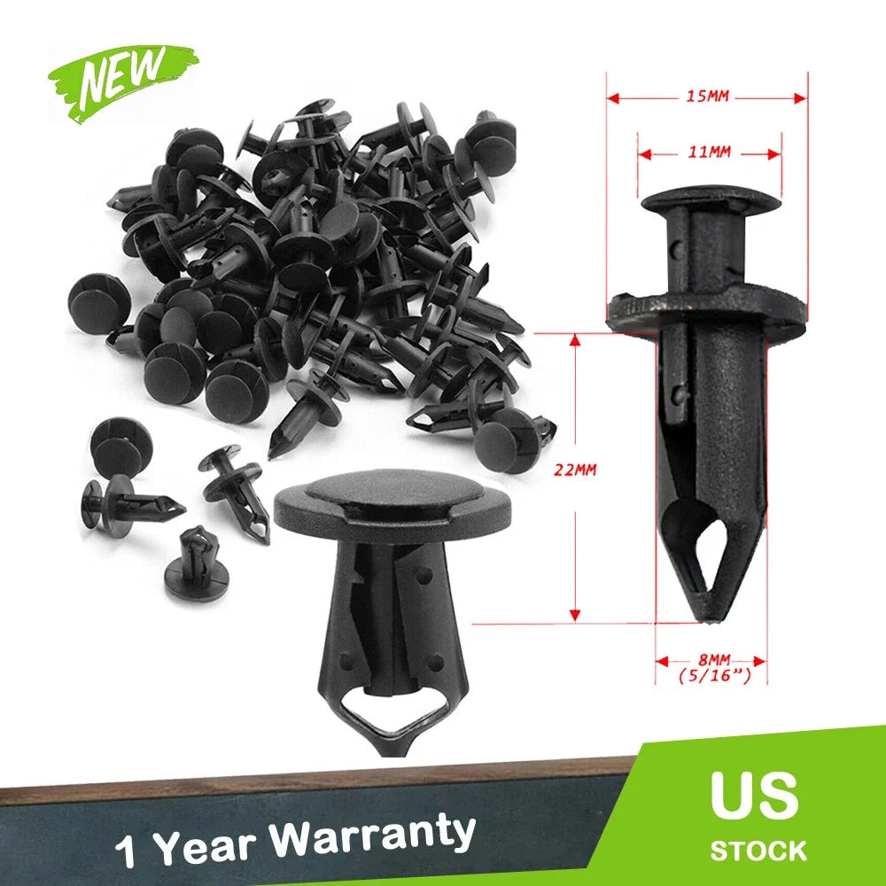 Set of 100 Fender Bumper Push Pin Clips for Auto Vehicles