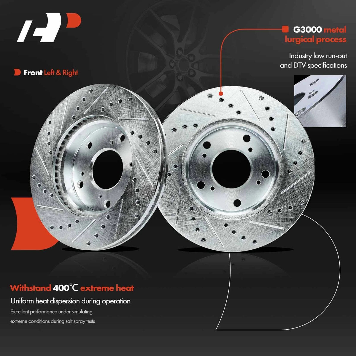 Front Brake Rotors (Drilled) with Ceramic Pads for Honda Civic 2012-2015