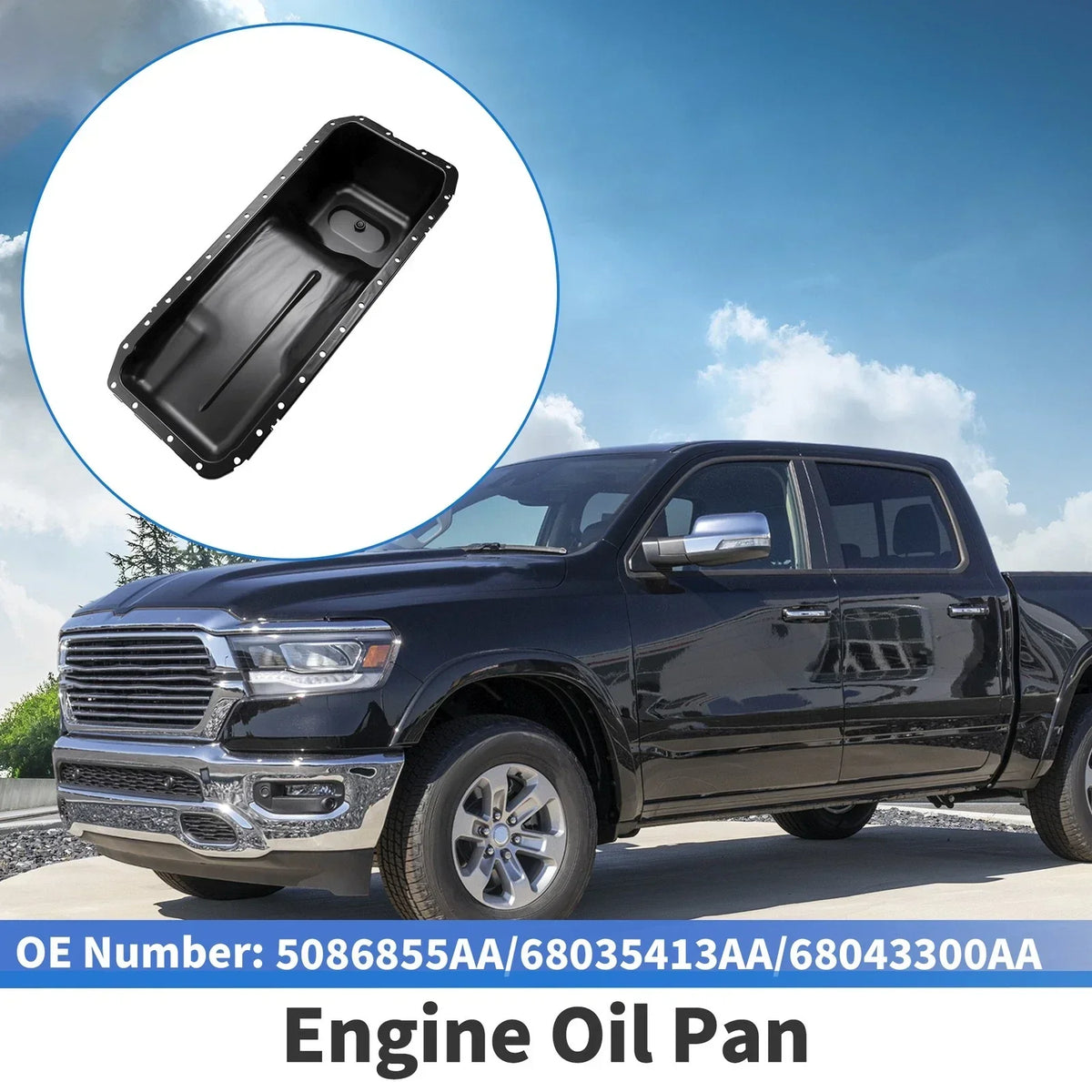 Engine Oil Pan for 2500 Dodge Ram (2007-2010) - 1 x No.5086855AA, Iron Black