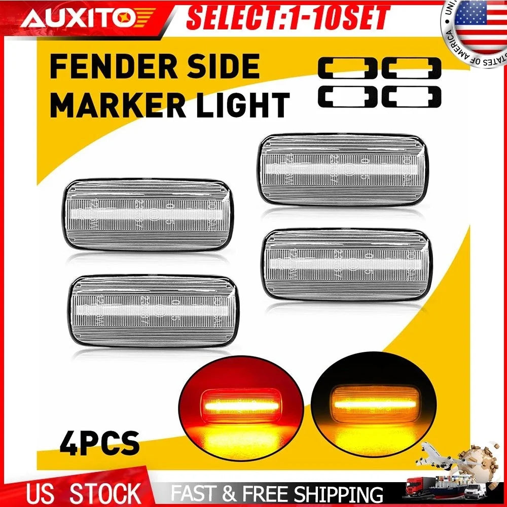 Front Side Marker Lights - 2X Clear Amber Red LED for Dodge Ram 2010-2018