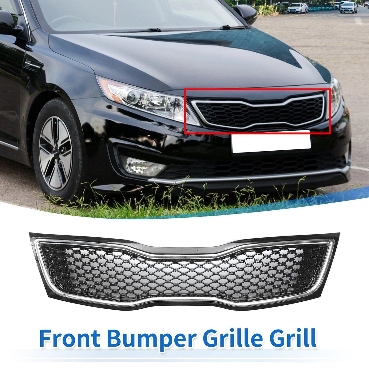 Front Upper Bumper Grille for Kia Optima (2014–2015) Black Chrome Silver Tone