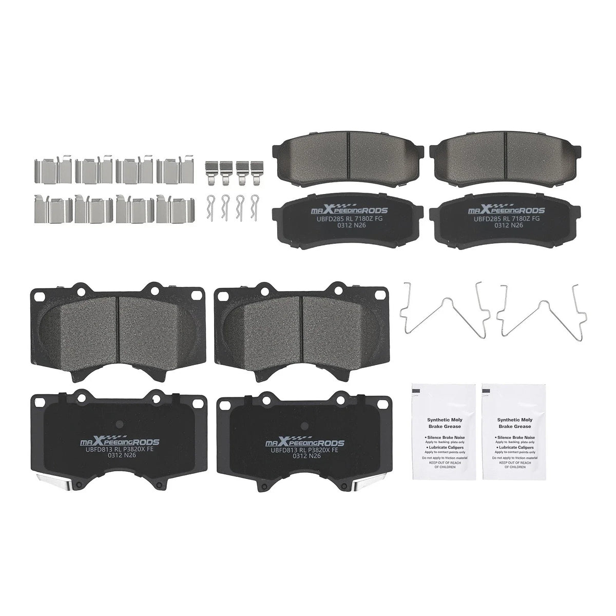 8pcs Ceramic Brake Pad Set w/Hardware for Toyota 4Runner (2003–2024)