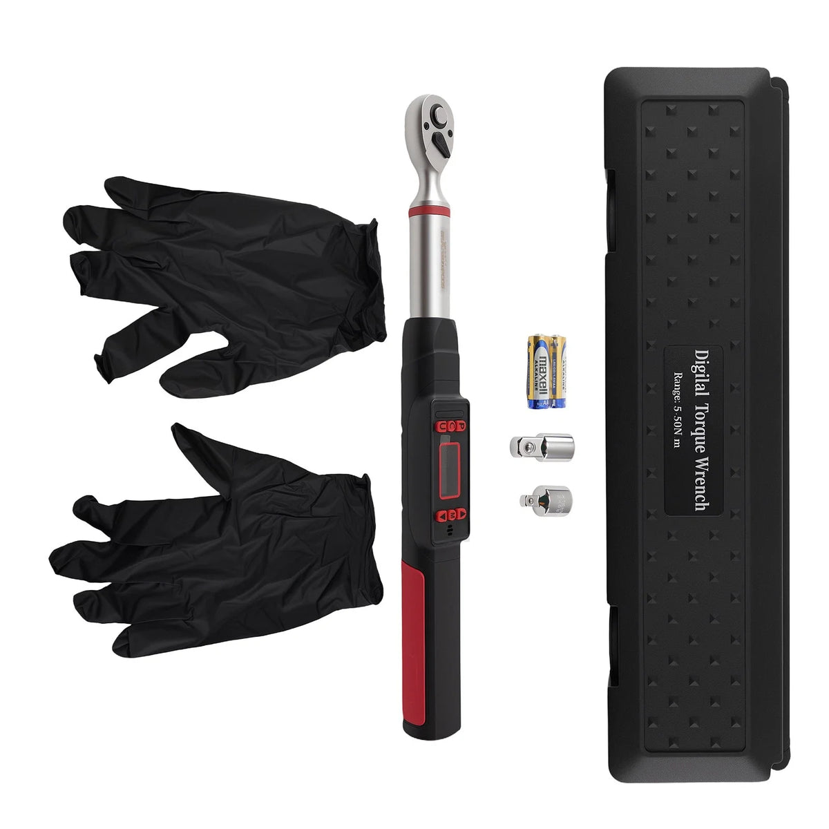 LED Display Digital Torque Wrench 3/8" Set 5-50Nm & 2 Adapters