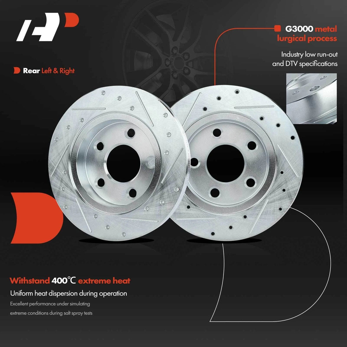 Rear Brake Rotor with Drilled Holes & Ceramic Pads for Ford Taurus 96-07