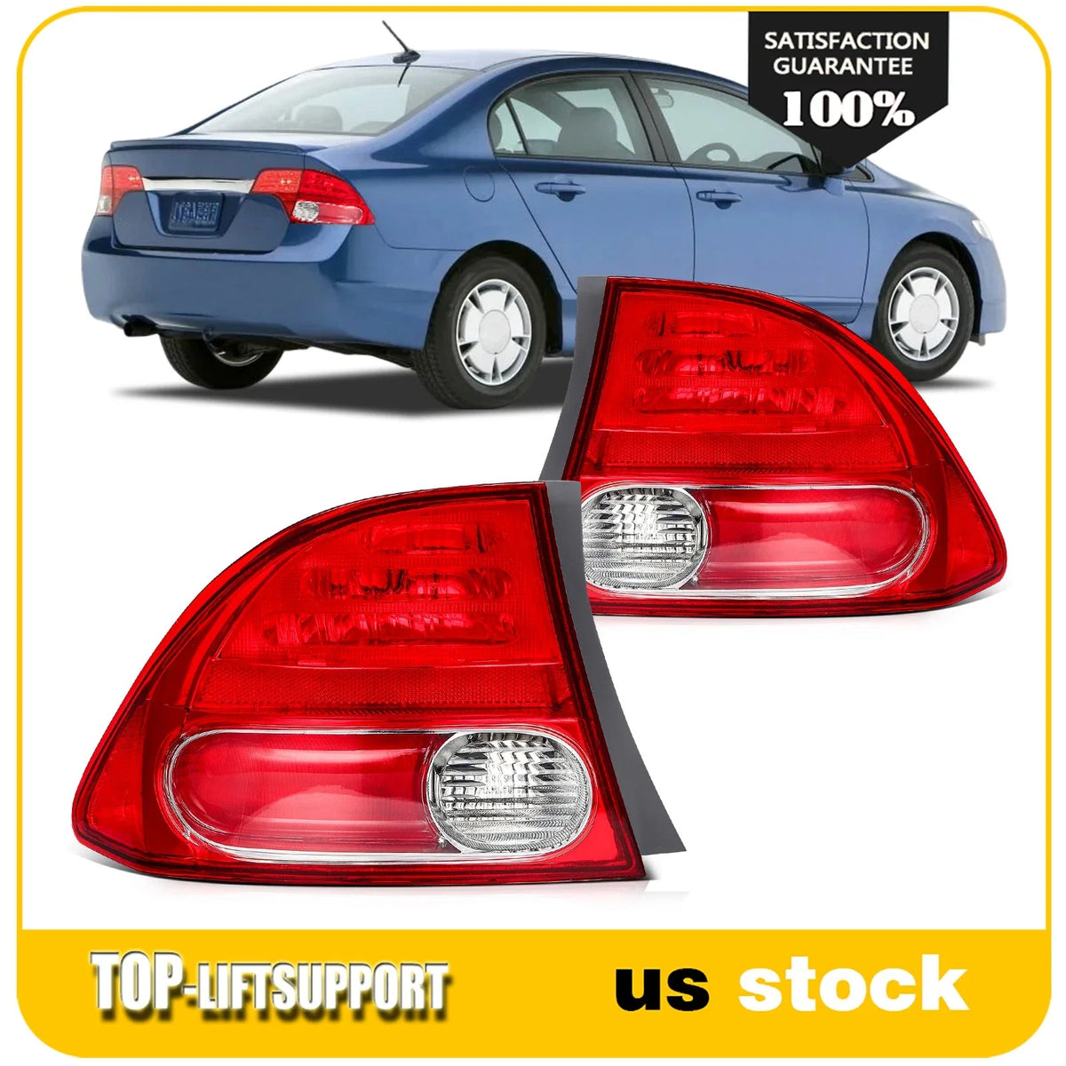 Set of 2 Tail Lights Assembly for Honda Civic (2009–2011) Red