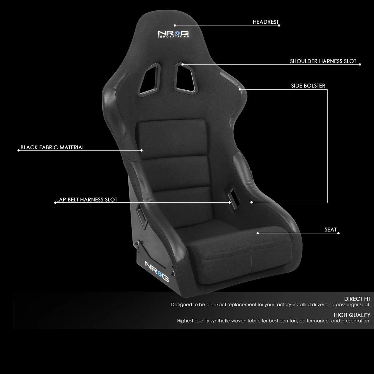 NRG Innovations FRP-311 Black Woven Fixed Back Bucket Racing Seat for Universal (2010–2023)