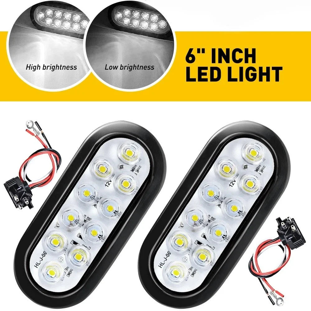 Trailer Truck 6" Oval LED Reverse Tail Lights (12V) - Set of 2