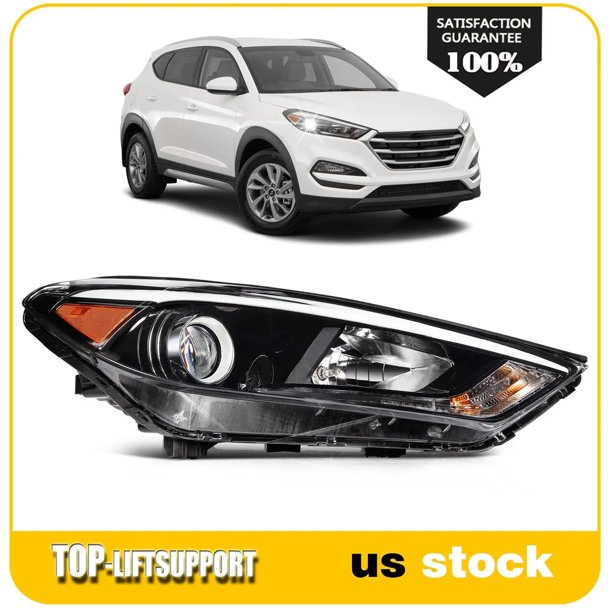 Headlight Assembly for Hyundai Tucson (2016–2018) Right Side with Bulbs