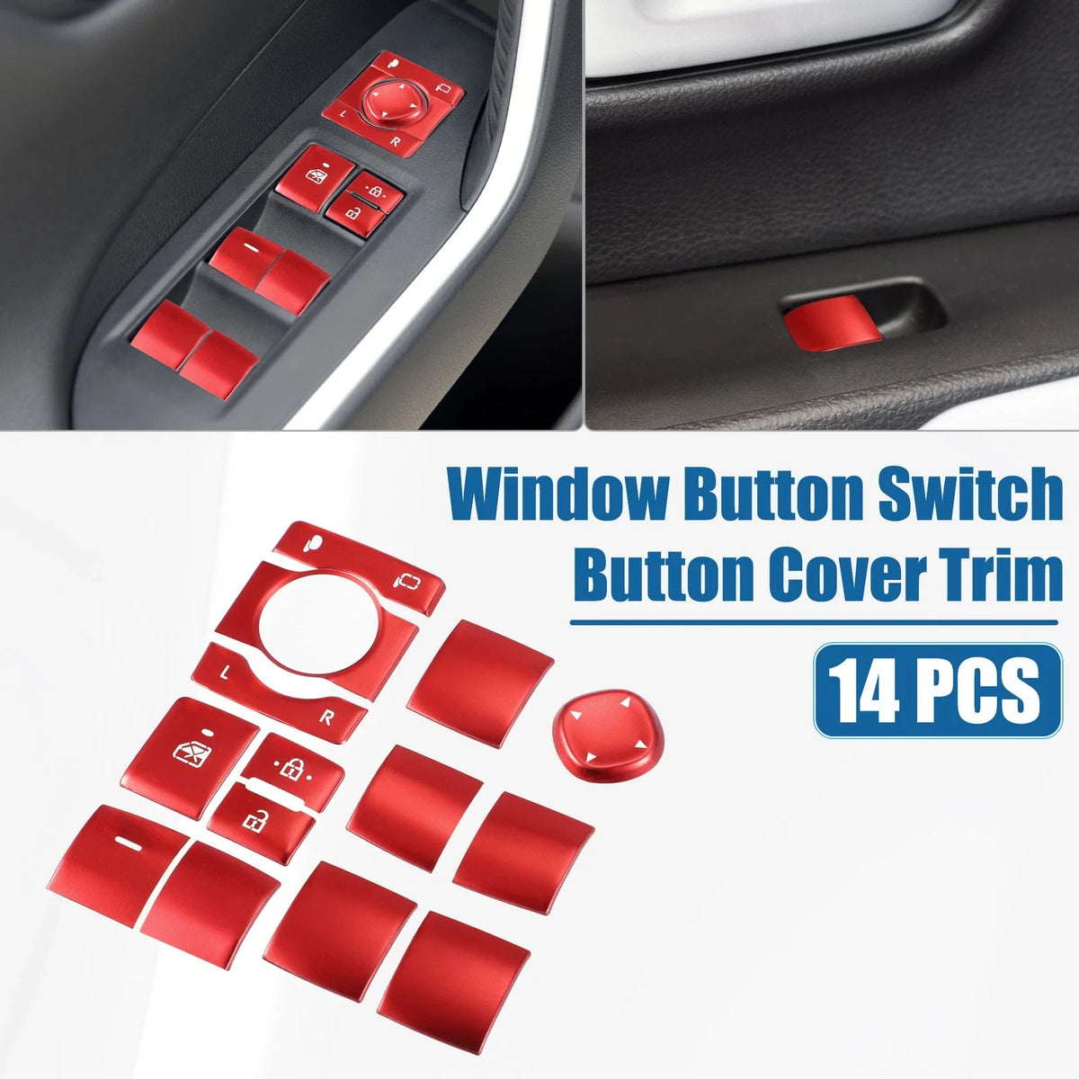 14Pcs Window Switch Button Cover Trim for Toyota RAV4 (2019–2022) Aluminum Red