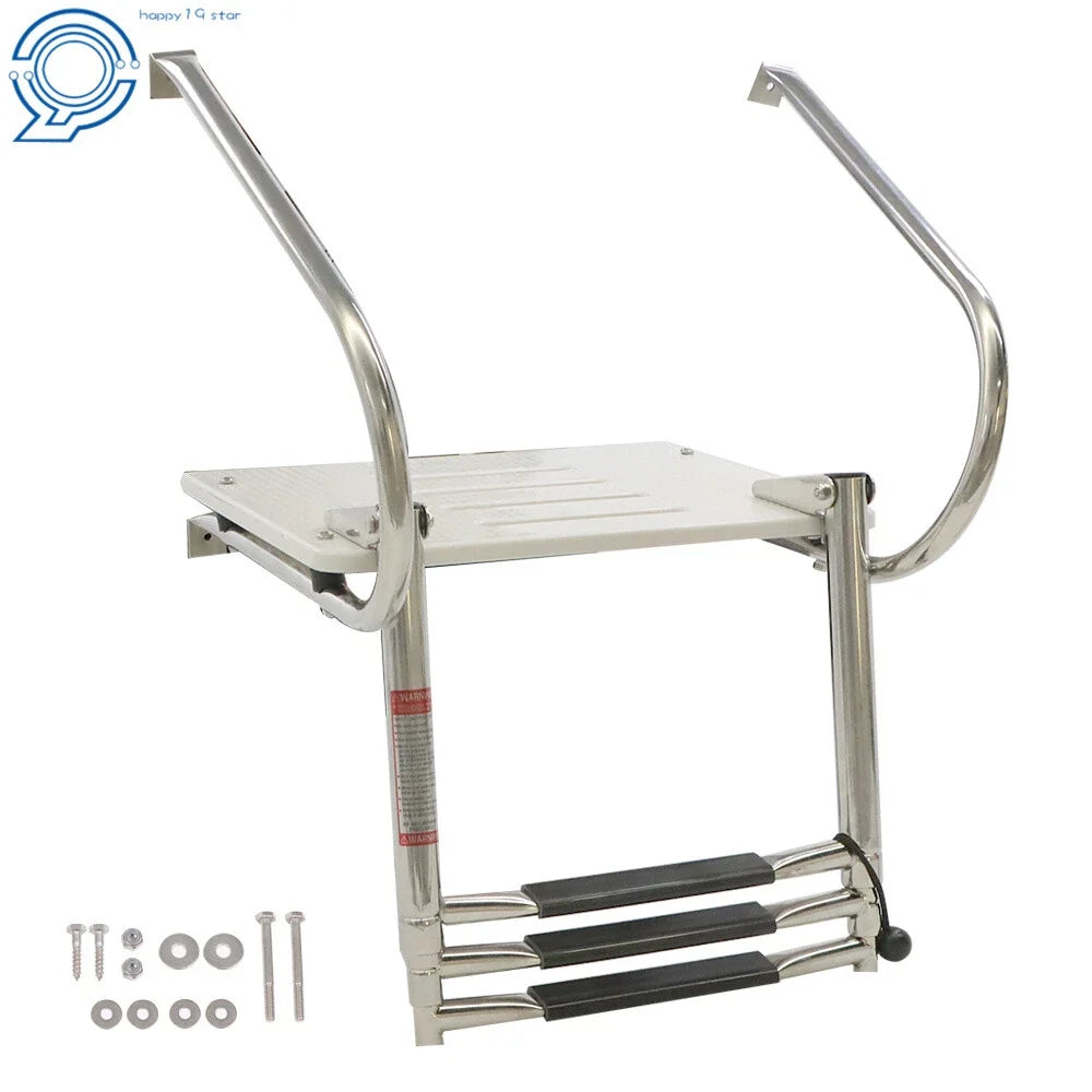 3 Step Stainless Steel Telescoping Boat Ladder with Platform and Handrails