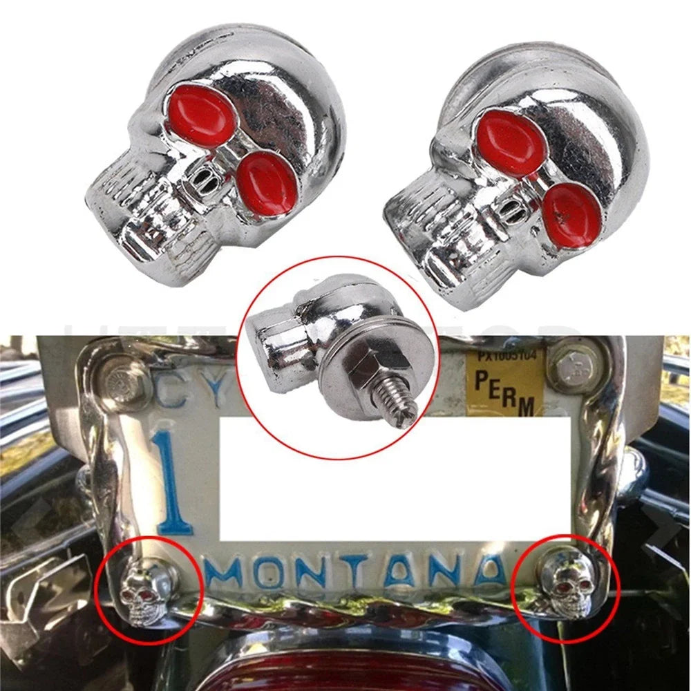 2pcs Chrome Skull License Plate Frame Bolts for Harley Motorcycles