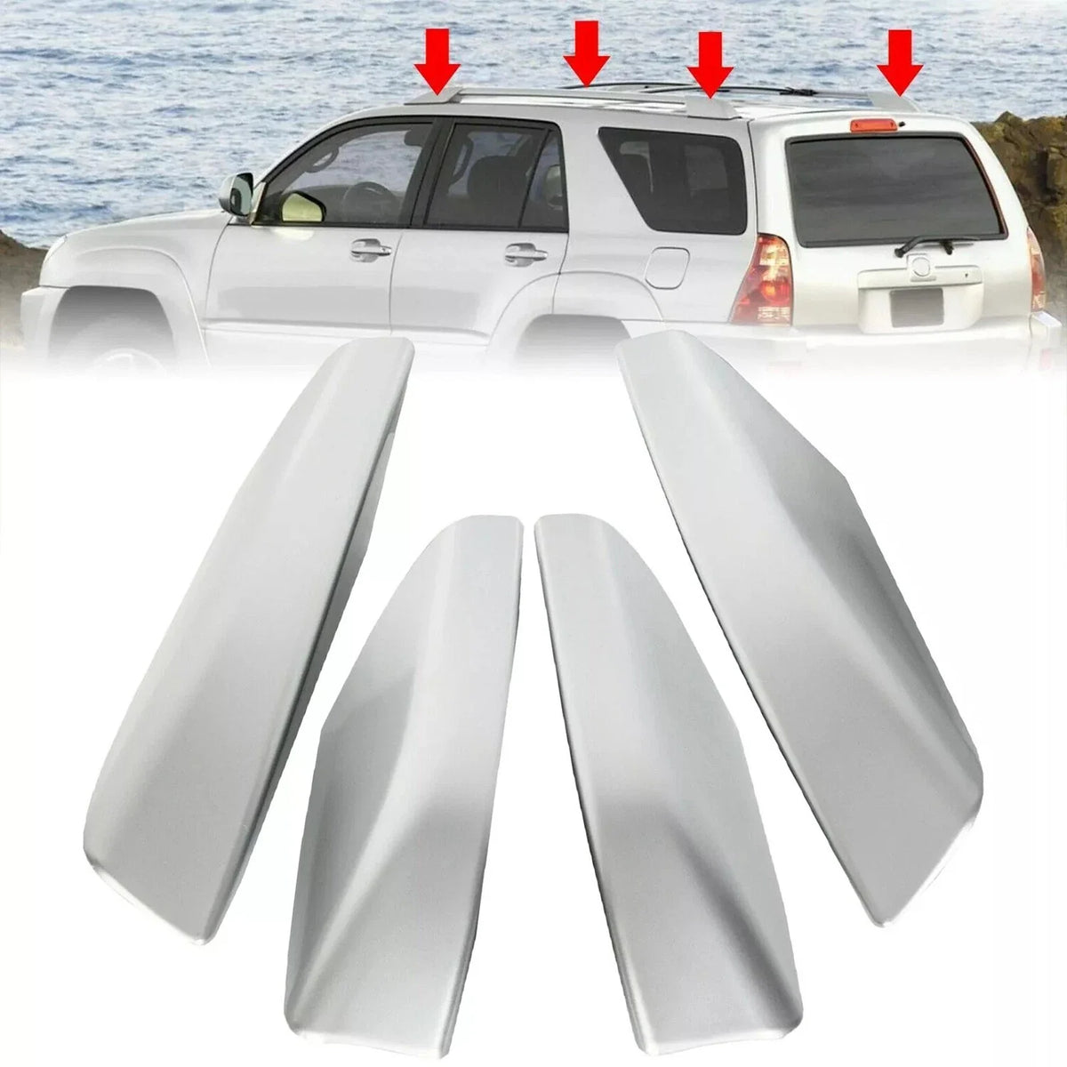 Silver Roof Rack Rail End Caps for 2003–2009 Toyota 4Runner - Set of 4