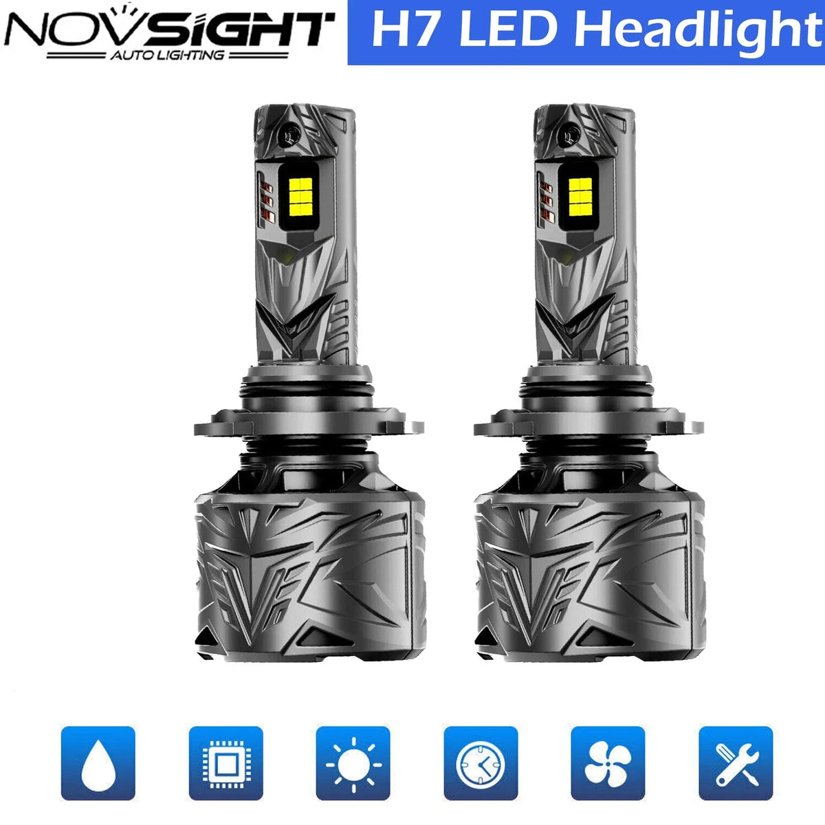 LED Headlight Bulbs H7 (6500K, 60000LM) - 2X Set for NOVSIGHT