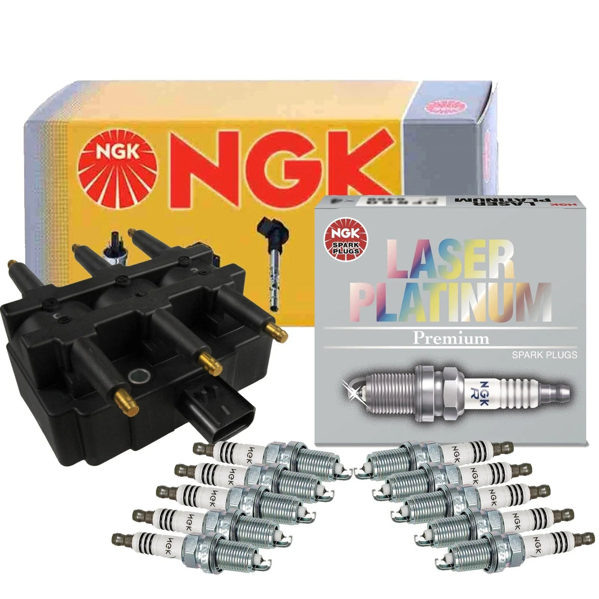 NGK DIS Ignition Coil & 10 Laser Platinum Spark Plugs Kit for Dodge Ram 2500 3500 (2002–2023)
