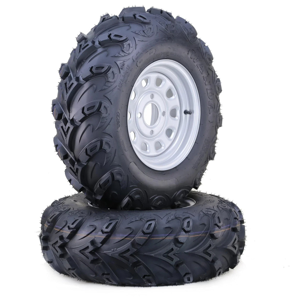 Set of 4 WANDA ATV Tires & Wheels 26x8R12 26x10R12 6Ply 4-110 PCD Silver