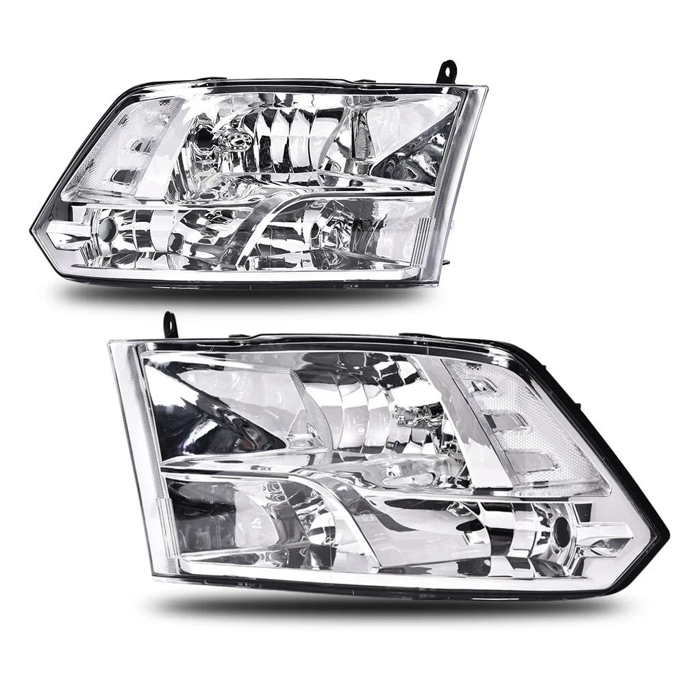Set of 2 Clear Lens Chrome Headlights for Ram 1500 2500 3500
