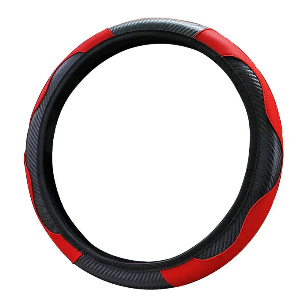 Microfiber Leather Steering Wheel Cover 15" - Black Red for SUV