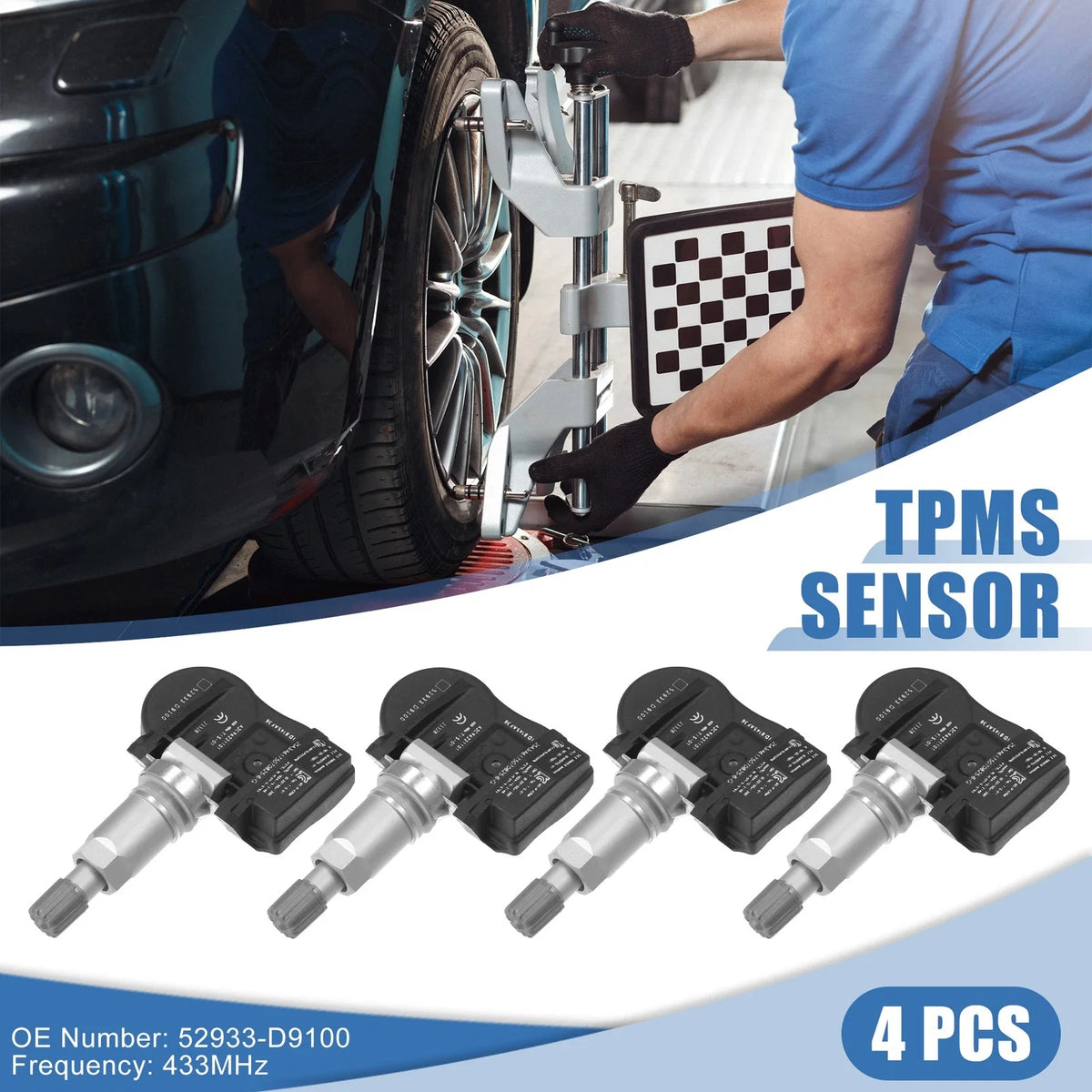 Set of 4 Tire Pressure Sensors 52933-D9100 433MHz for Kia Cadenza (2017–2020)
