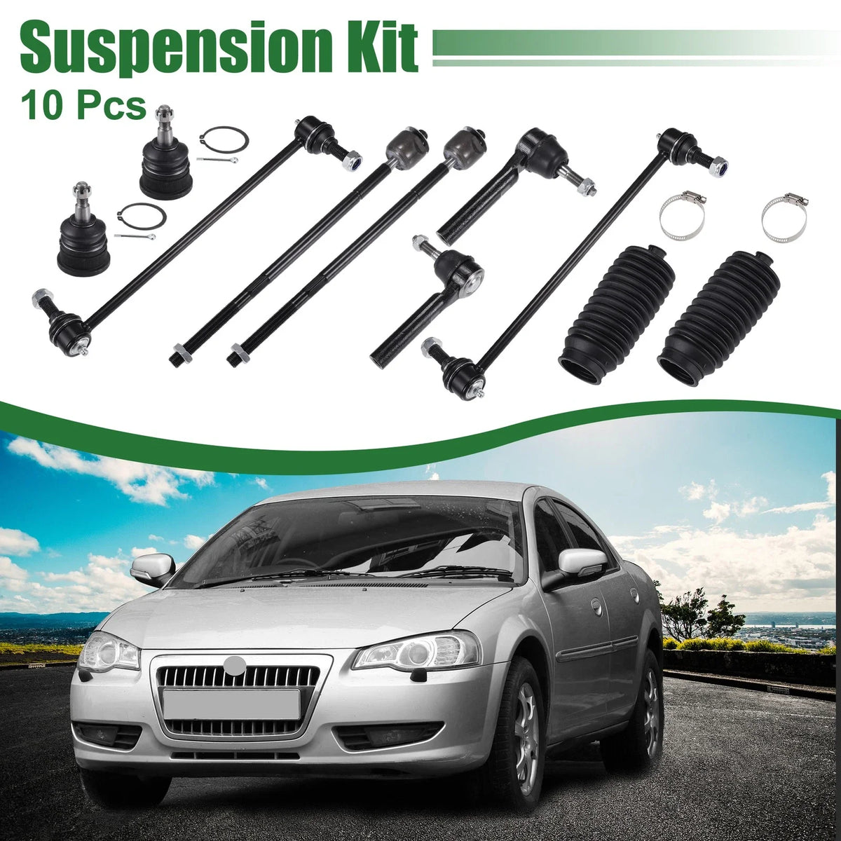 10pcs Front Suspension Kit Inner Outer Tie Rod End for Dodge Grand Caravan (2008–2020)