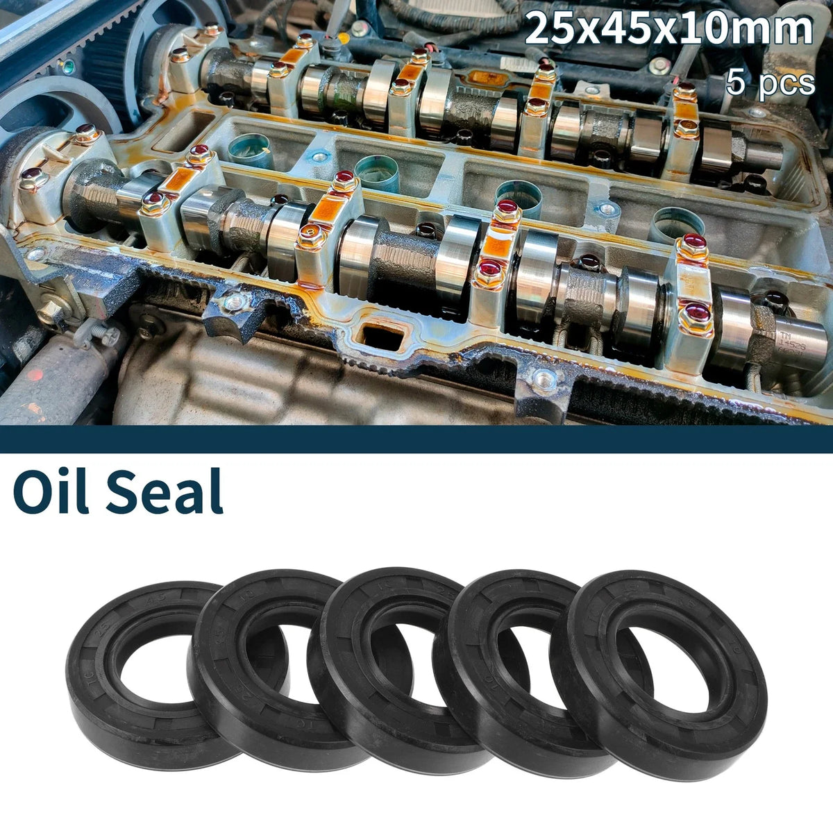 Set of 5 Oil Seal Rotary Shaft Seal NBR Rubber 25x45x10mm