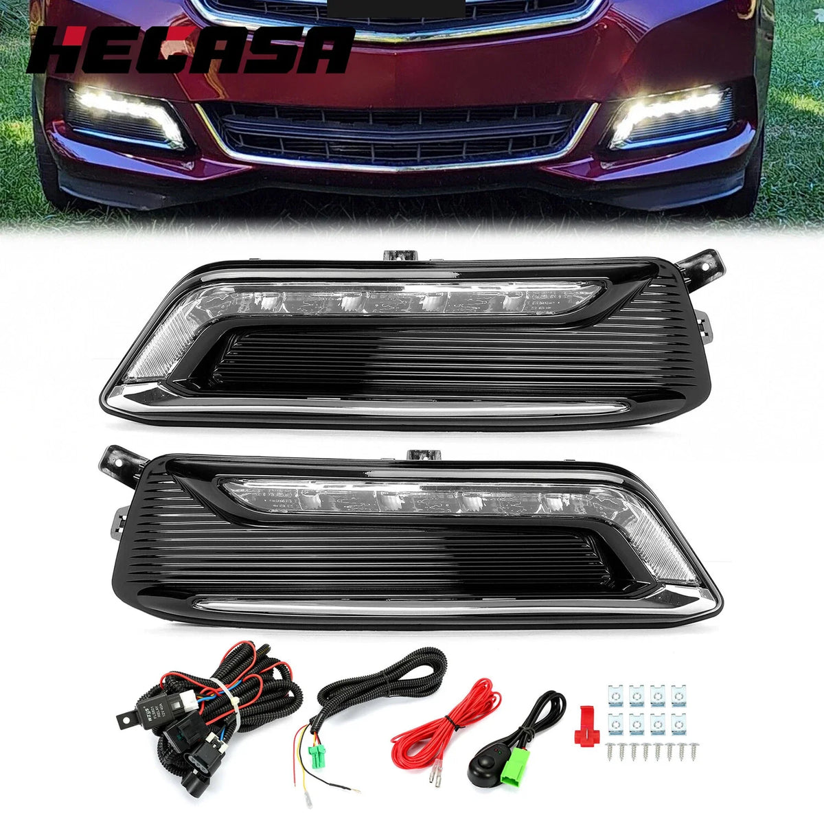 Fog Light Set with Clear LED DRL for 2014-2020 Chevy Impala + Wiring + Switch
