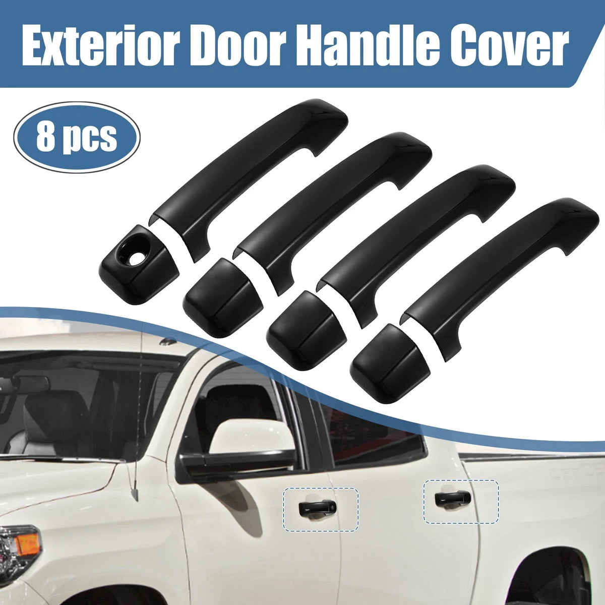 8pcs ABS Exterior Side Door Handle Cover Trim for Toyota Tundra (2007–2020) Black