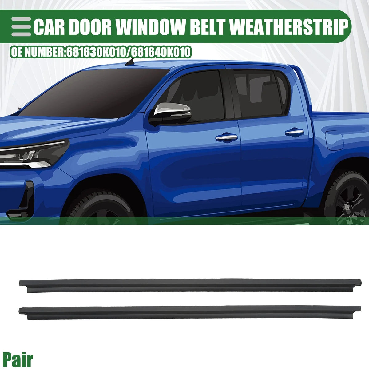 Set of 2 Rear Door Window Belt Weatherstrip for Toyota Hilux (2005–2014)