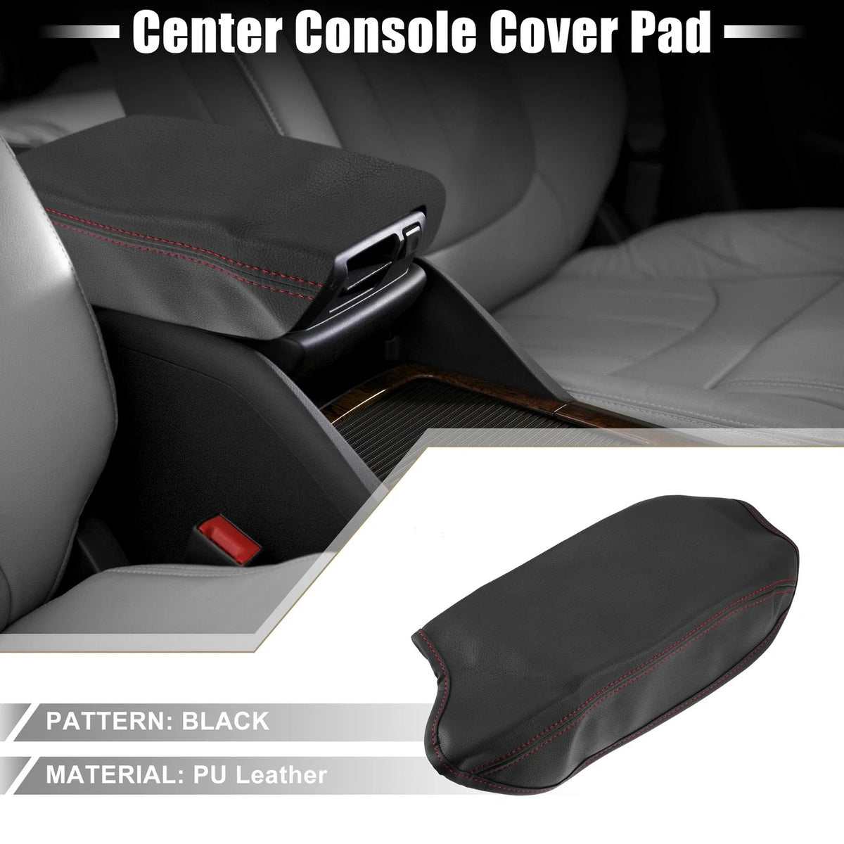 Center Console Armrest Cover for Ford Ranger (2019–2021) Black Red Stitch