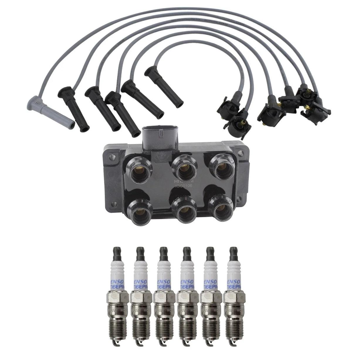 Hitachi Ignition Coils & Denso 6 Iridium Spark Plugs Wire Set for Explorer