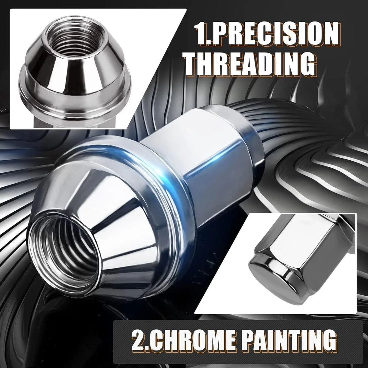 Chrome Lug Nuts (Set of 24) for 2006-2008, 2010 Lincoln Mark LT
